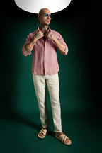 Irish Hand Embroidered Linen Shirt - Salmon Pink