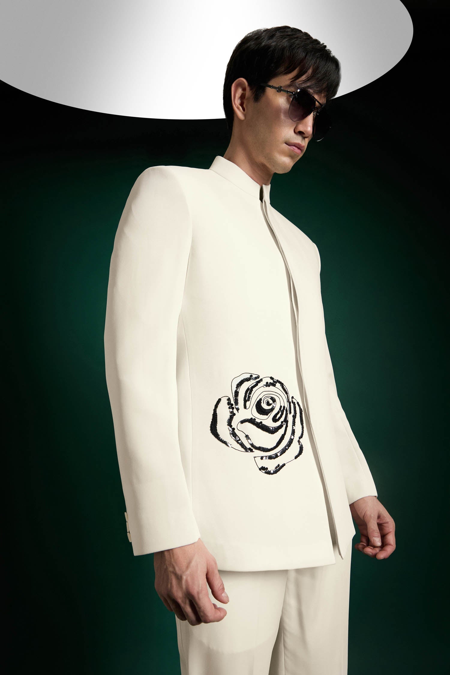 Serene Bloom(Rose)-hand Embroidered Bandhgala