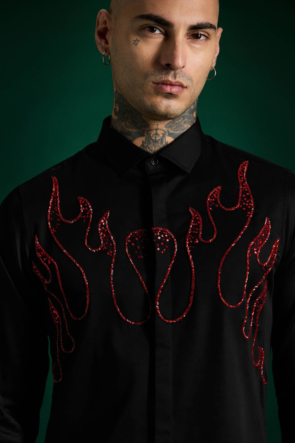 Flames- Hand Embroidered Designer Shirt