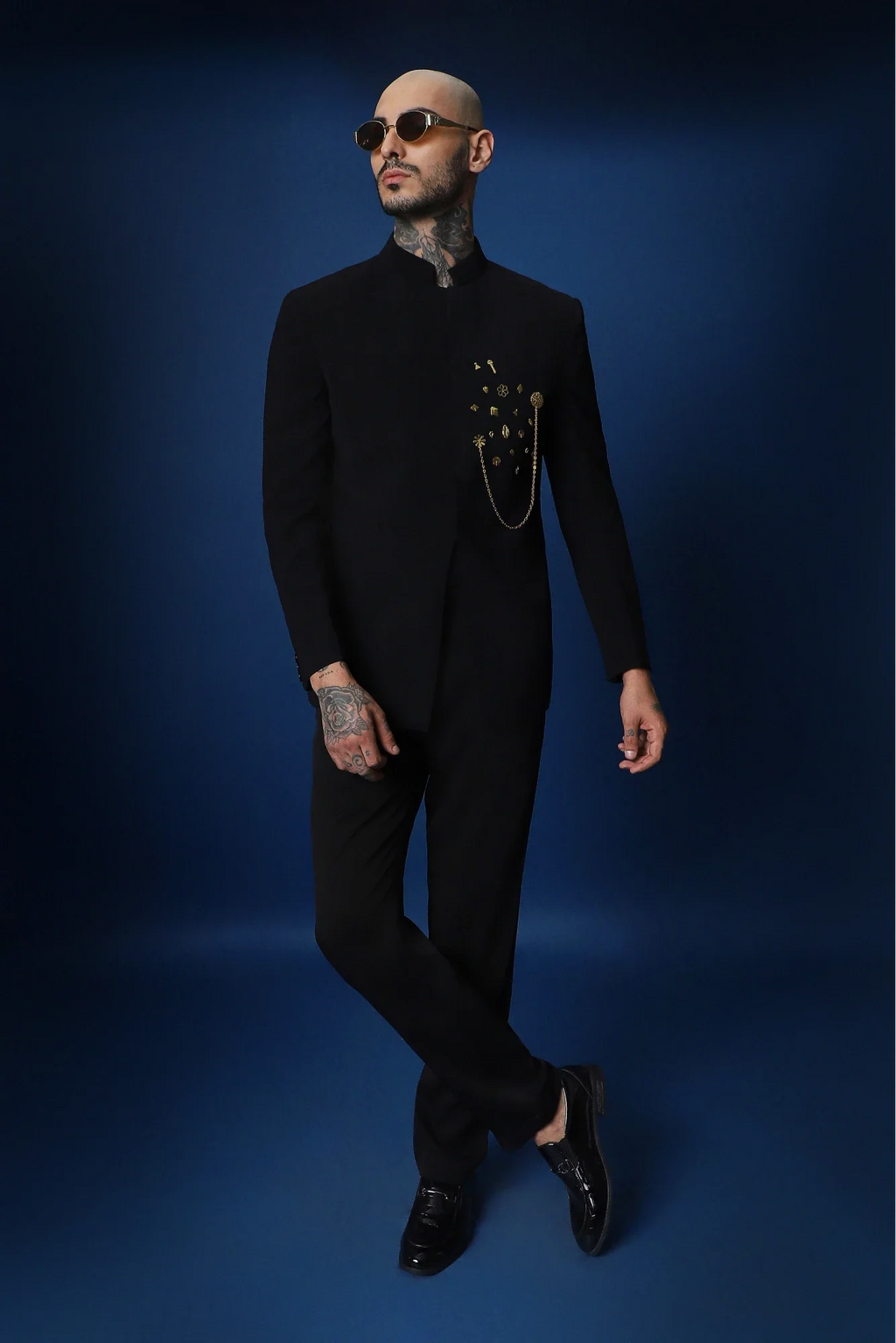 Drizzle Metal  Hand Embroidered Bandhgala - Black