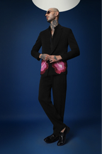 Hibiscus  Hand Embroidered Tuxedo - Black
