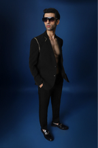 Metal Chain Hand Embroidered Tuxedo - Black