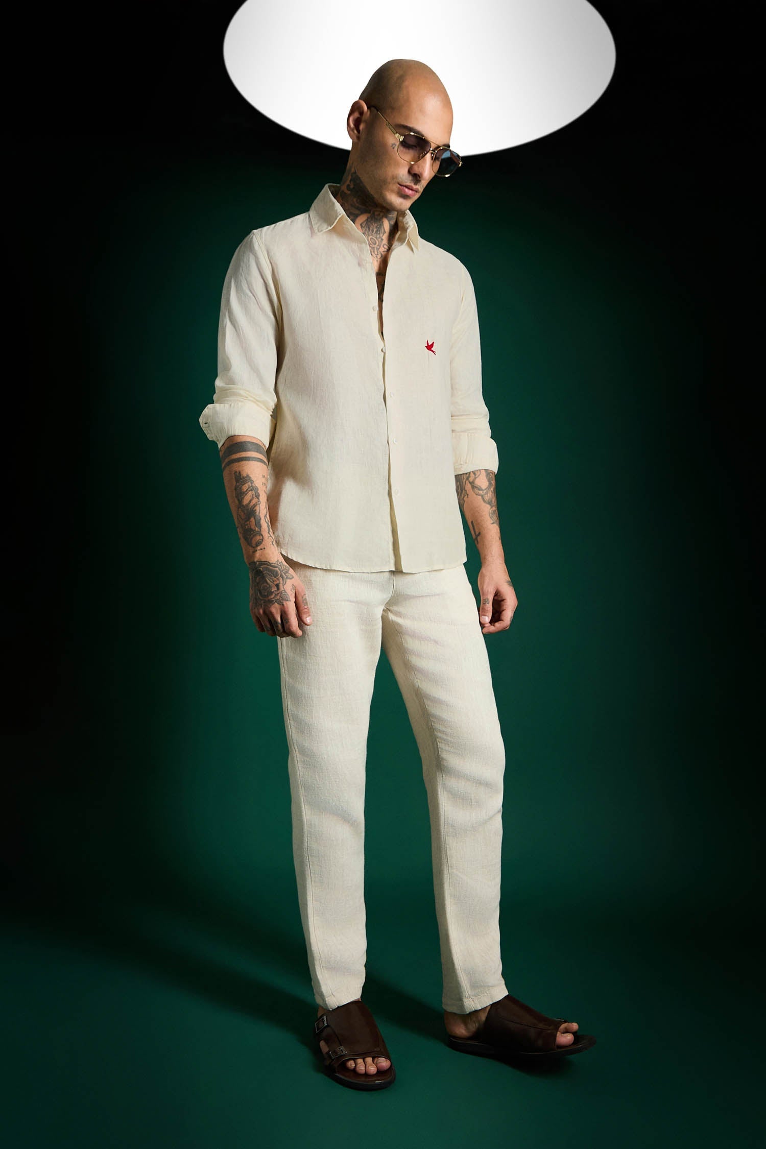 Bird Hand Embroidered Irish Linen Shirt - Ivory