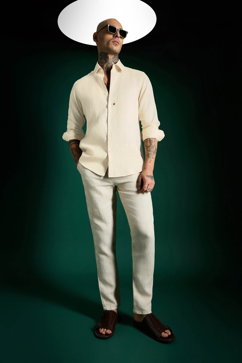 Spade Hand Embroidered Irish Linen Shirt - Ivory