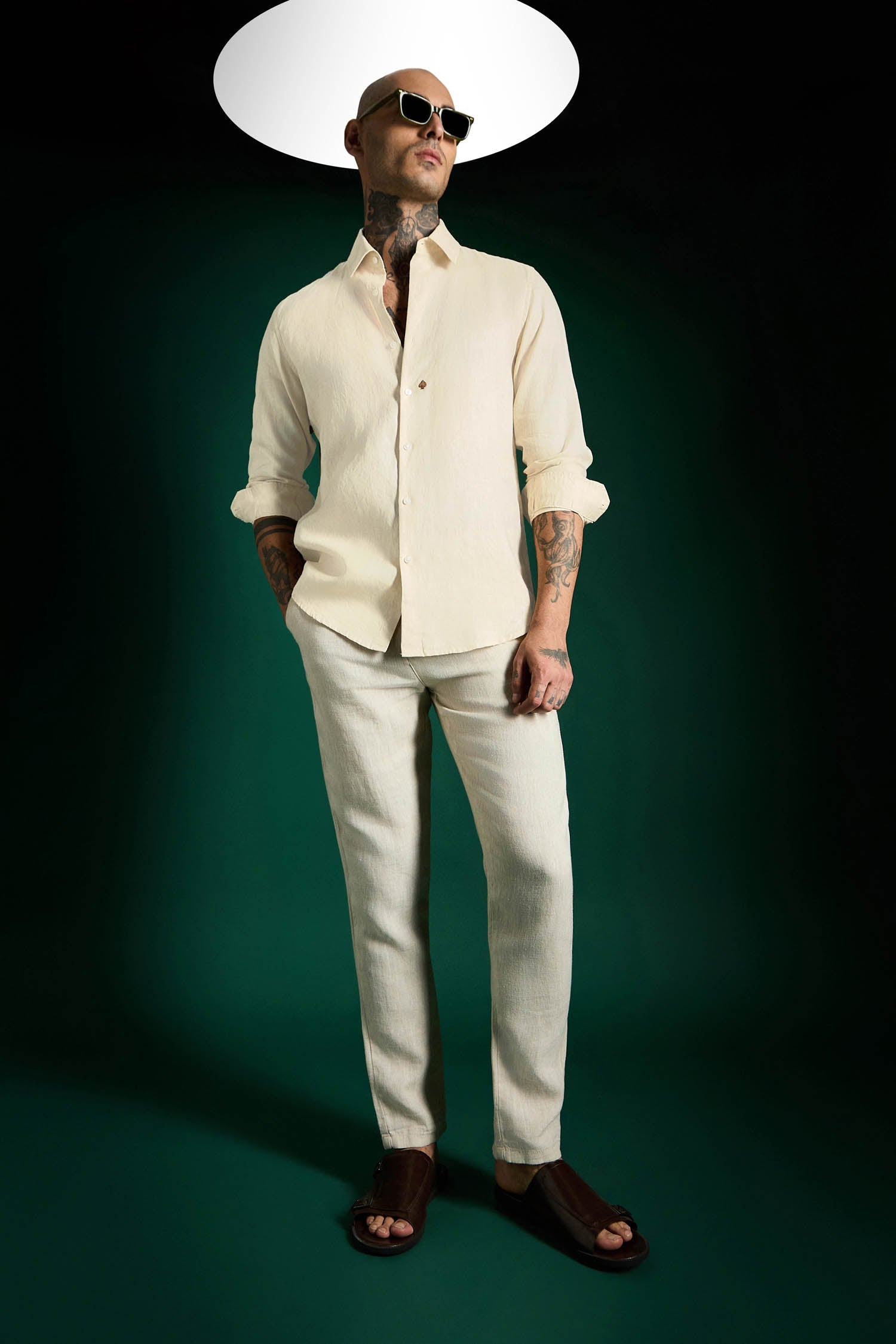 Spade Hand Embroidered Irish Linen Shirt - Ivory