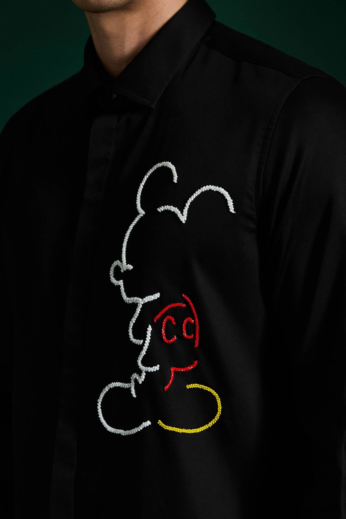 Big Mickey - Black Hand Embroidered Designer Shirt - Black
