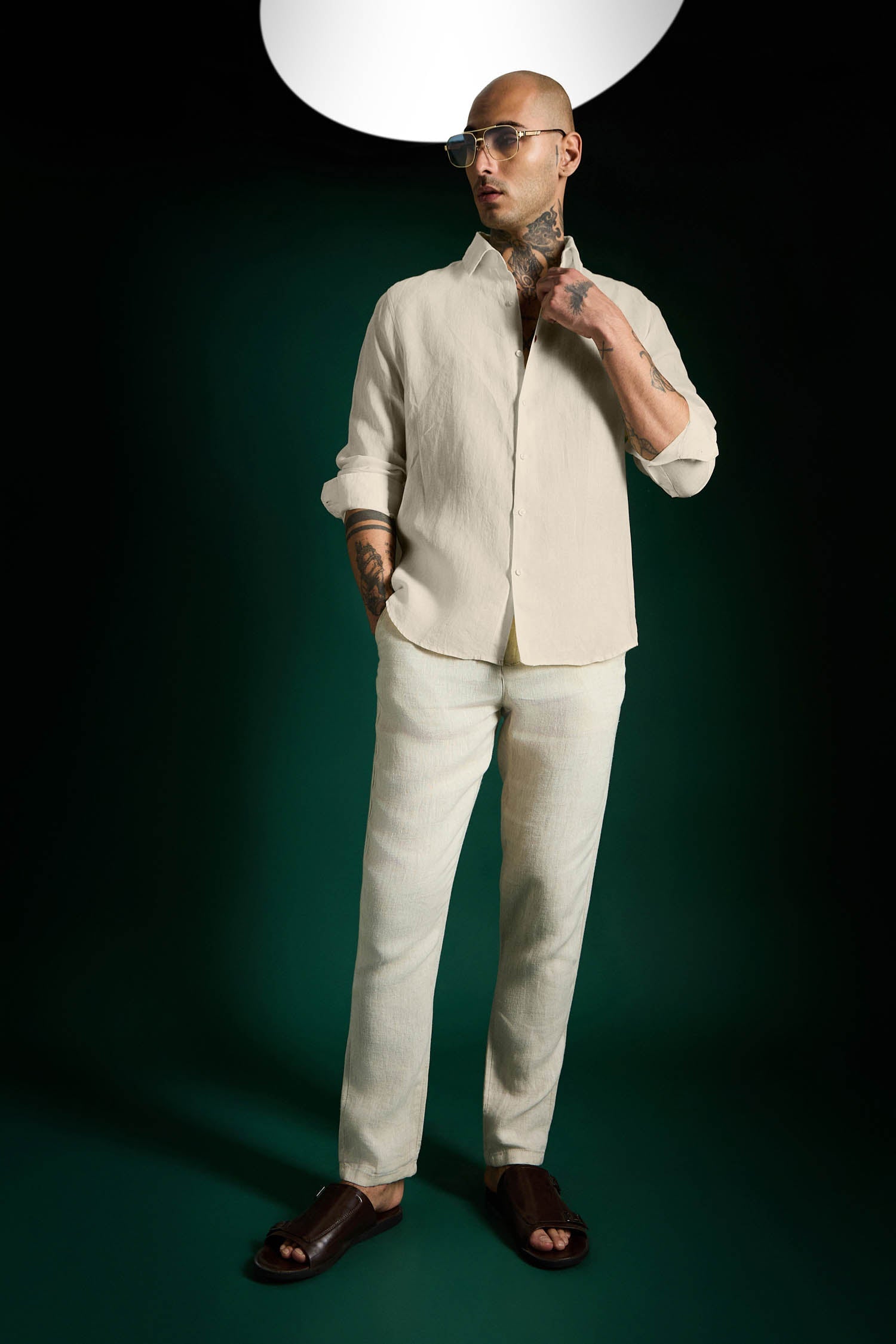 Heart Hand Embroidered Irish Linen Shirt - Ivory