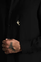 Bird Hand Embroidered Irish Linen Shirt - Black