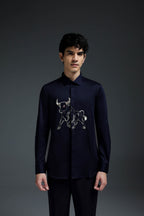 Gini(Bull) - Hand Embroidered Designer Shirt - Navy