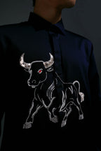 Gini(Bull) - Hand Embroidered Designer Shirt - Navy