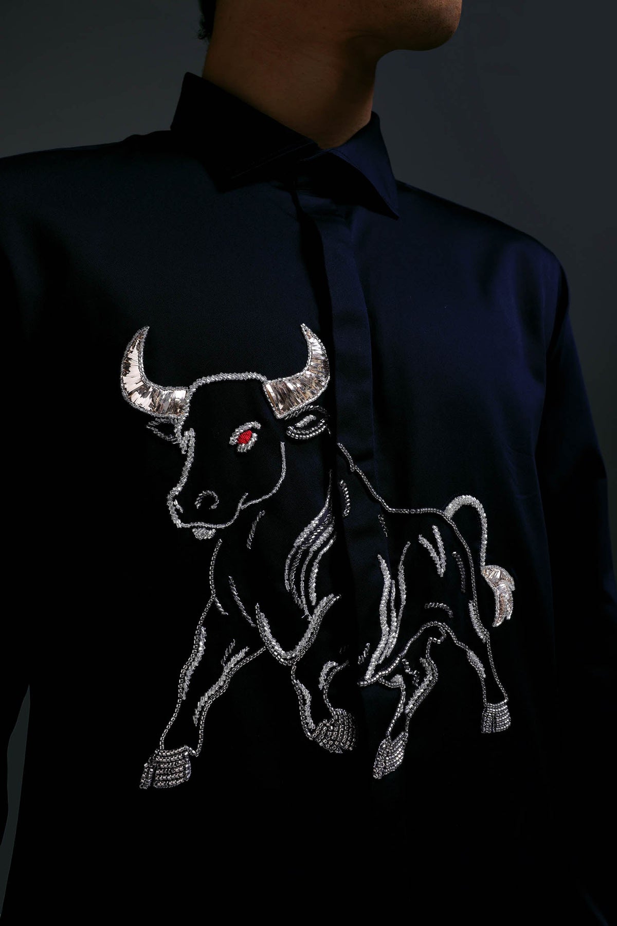 Gini(Bull) - Hand Embroidered Designer Shirt - Navy