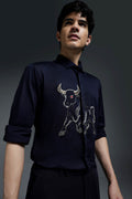 Gini(Bull) - Hand Embroidered Designer Shirt - Navy