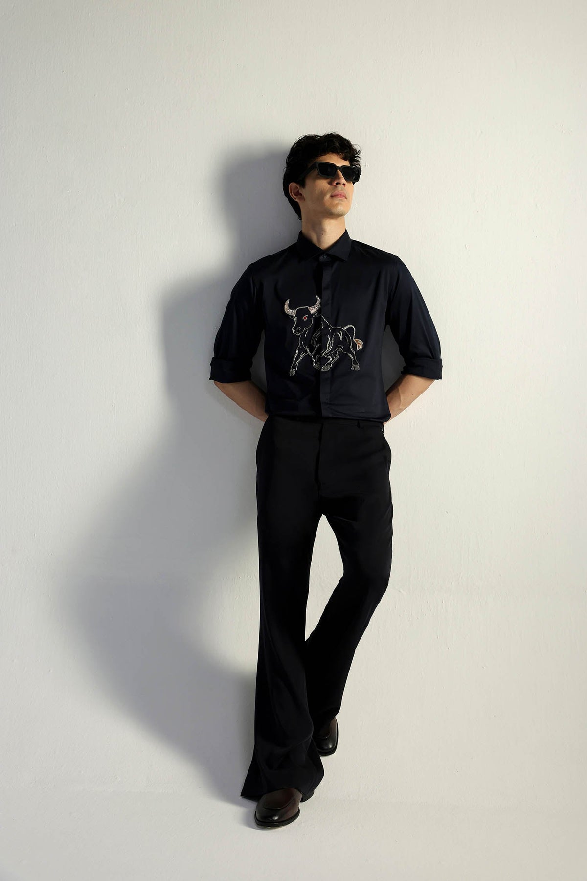 Gini(Bull) - Hand Embroidered Designer Shirt - Navy