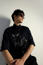 Gini(Bull) - Hand Embroidered Designer Shirt - Navy