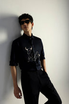 Gini(Bull) - Hand Embroidered Designer Shirt - Navy