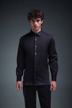 Regal(Green Rhinestone) - Hand Embroidered Designer Shirt - Black