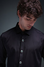 Regal(Green Rhinestone) - Hand Embroidered Designer Shirt - Black