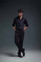 Regal(Green Rhinestone) - Hand Embroidered Designer Shirt - Black