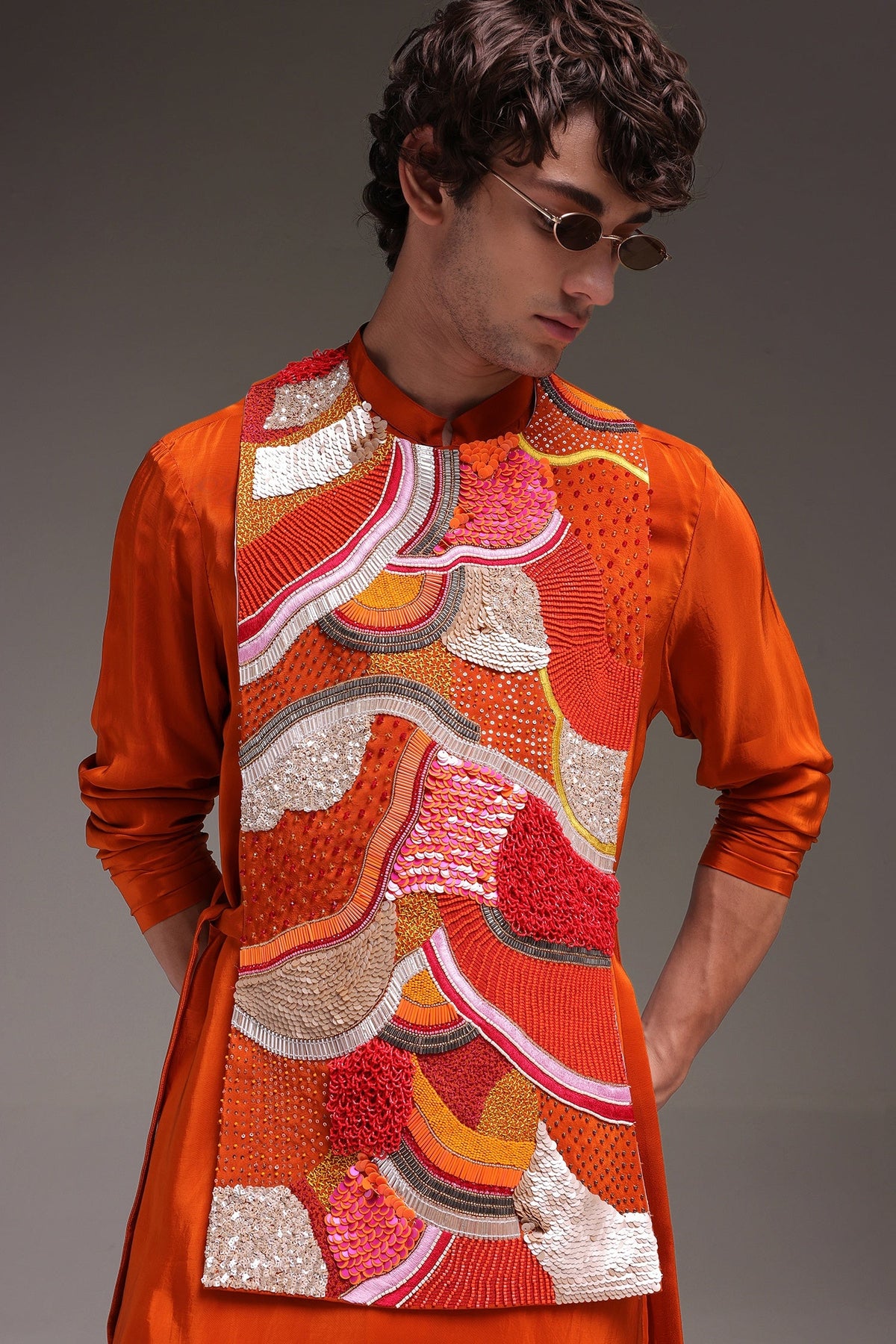 Zest - Hand Embroidered Designer Bib - Rust Orange