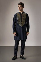 Ripple(Traditional) - Hand Embroidered Designer Kurta - Navy