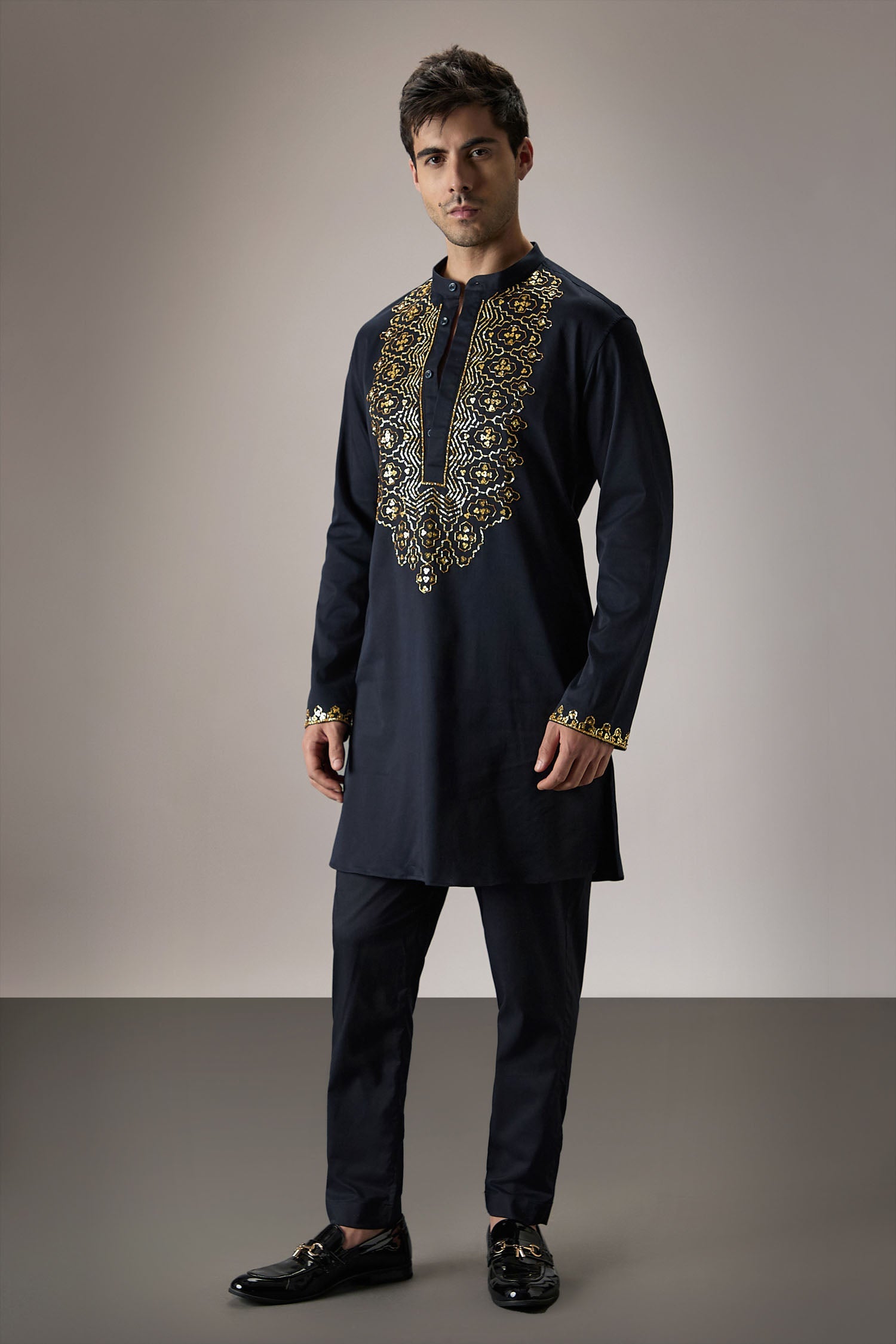 Ripple(Traditional) - Hand Embroidered Designer Kurta - Navy