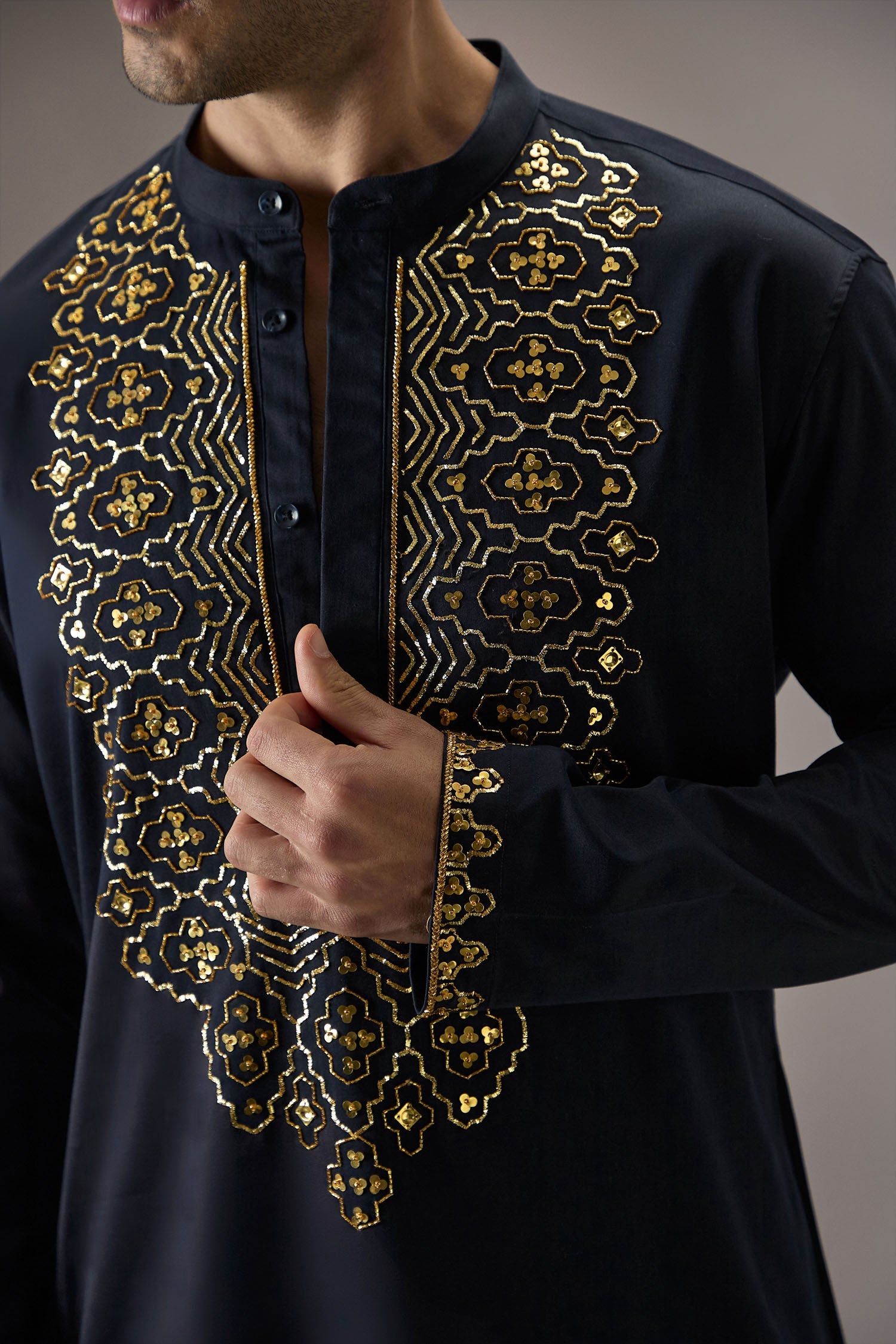 Ripple(Traditional) - Hand Embroidered Designer Kurta - Navy