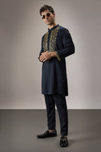 Ripple(Traditional) - Hand Embroidered Designer Kurta - Navy