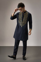 Ripple(Traditional) - Hand Embroidered Designer Kurta - Navy