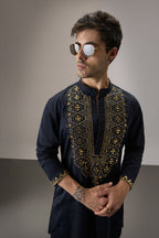 Ripple(Traditional) - Hand Embroidered Designer Kurta - Navy