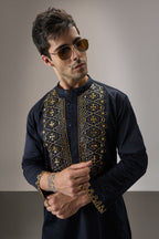 Ripple(Traditional) - Hand Embroidered Designer Kurta - Navy