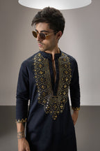 Ripple(Traditional) - Hand Embroidered Designer Kurta - Navy
