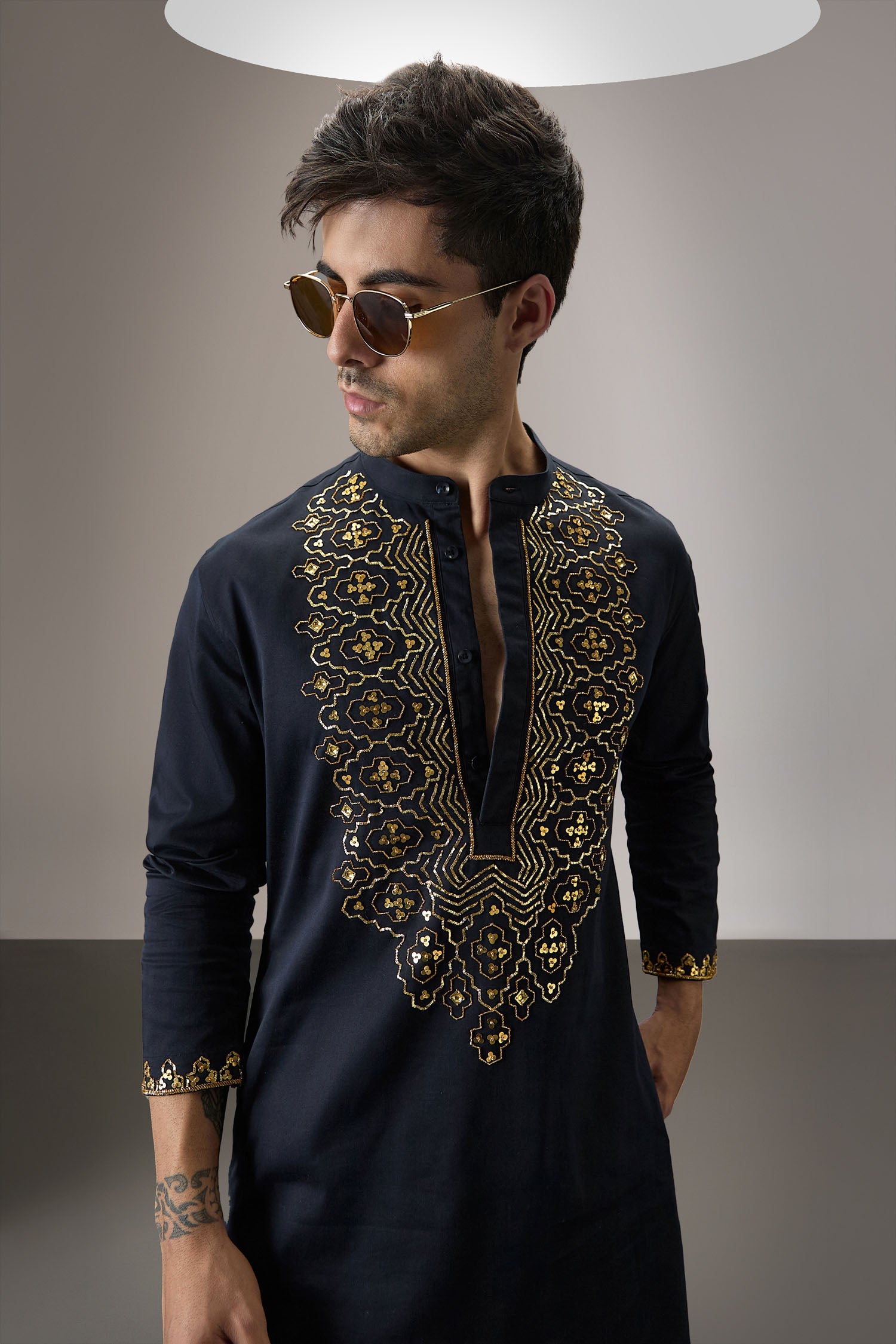 Ripple(Traditional) - Hand Embroidered Designer Kurta - Navy