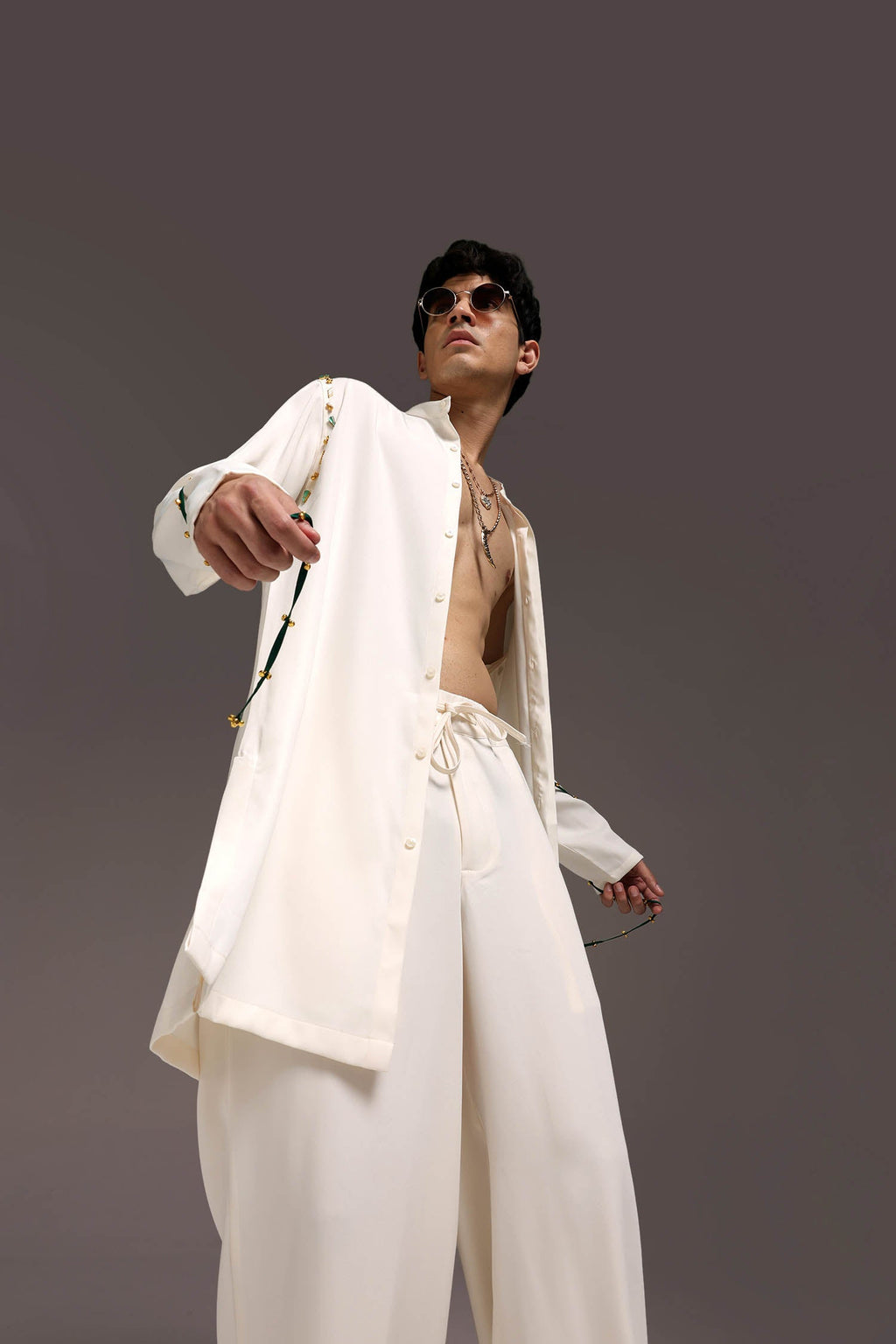 Cord (Ghungroo)- Hand Embroidered Designer Kurta Set - Ivory