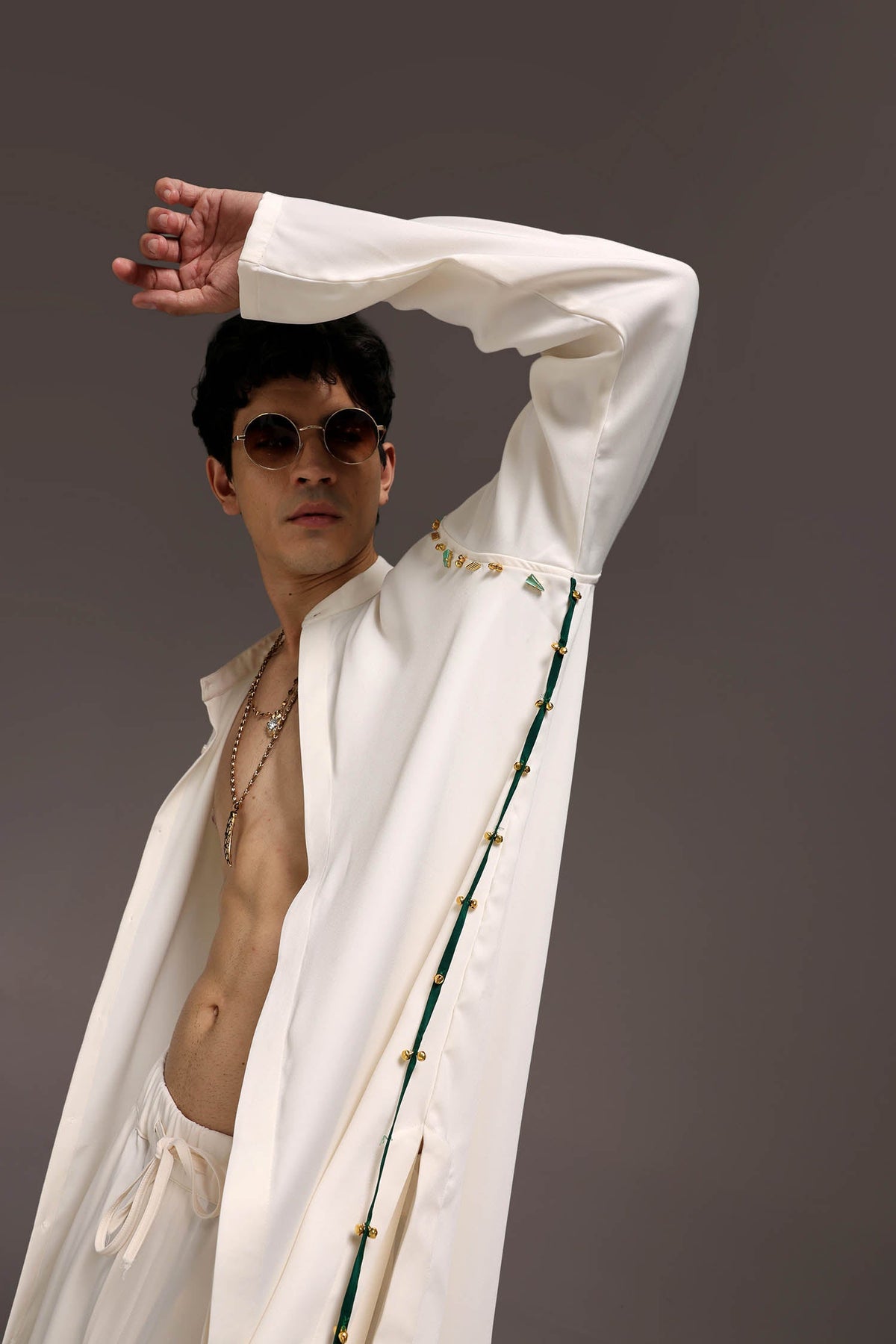 Cord (Ghungroo)- Hand Embroidered Designer Kurta Set - Ivory
