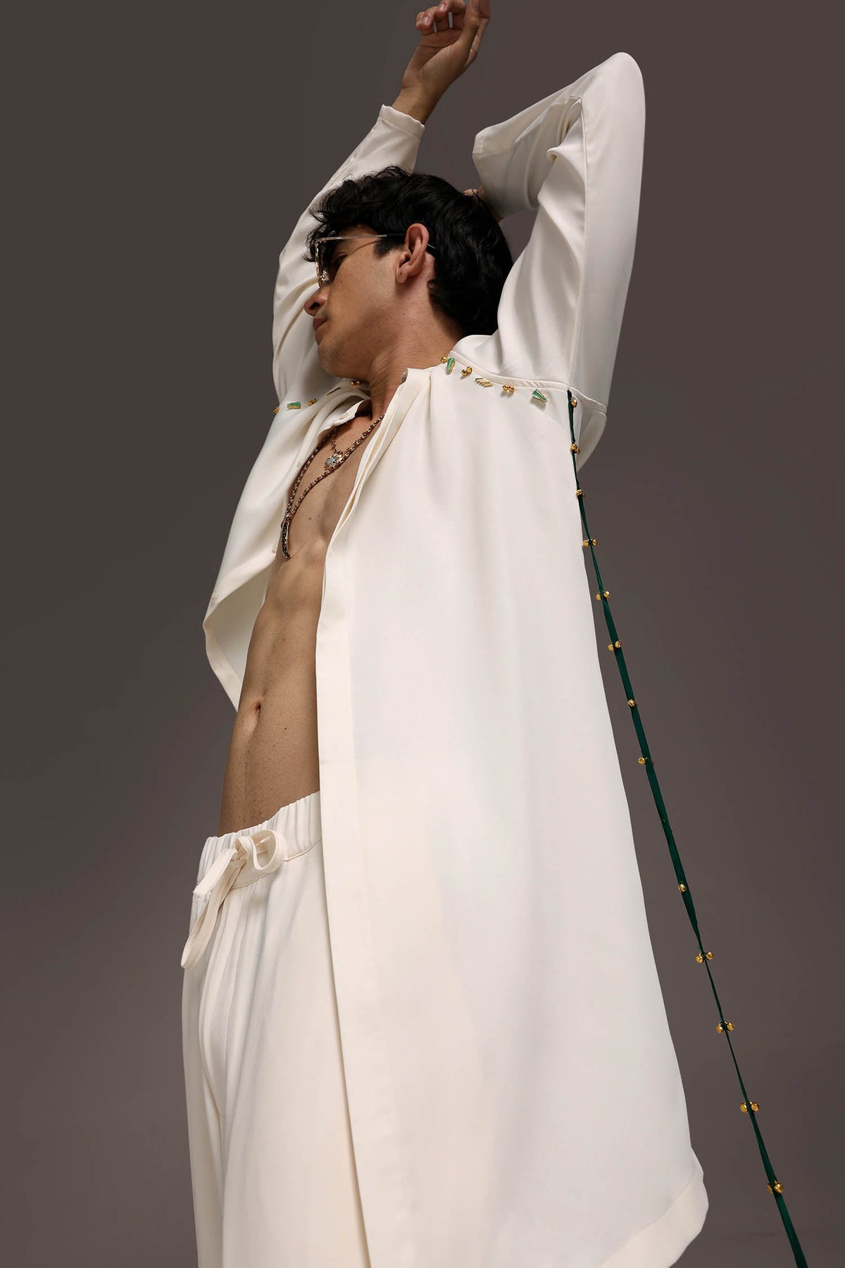 Cord (Ghungroo)- Hand Embroidered Designer Kurta Set - Ivory