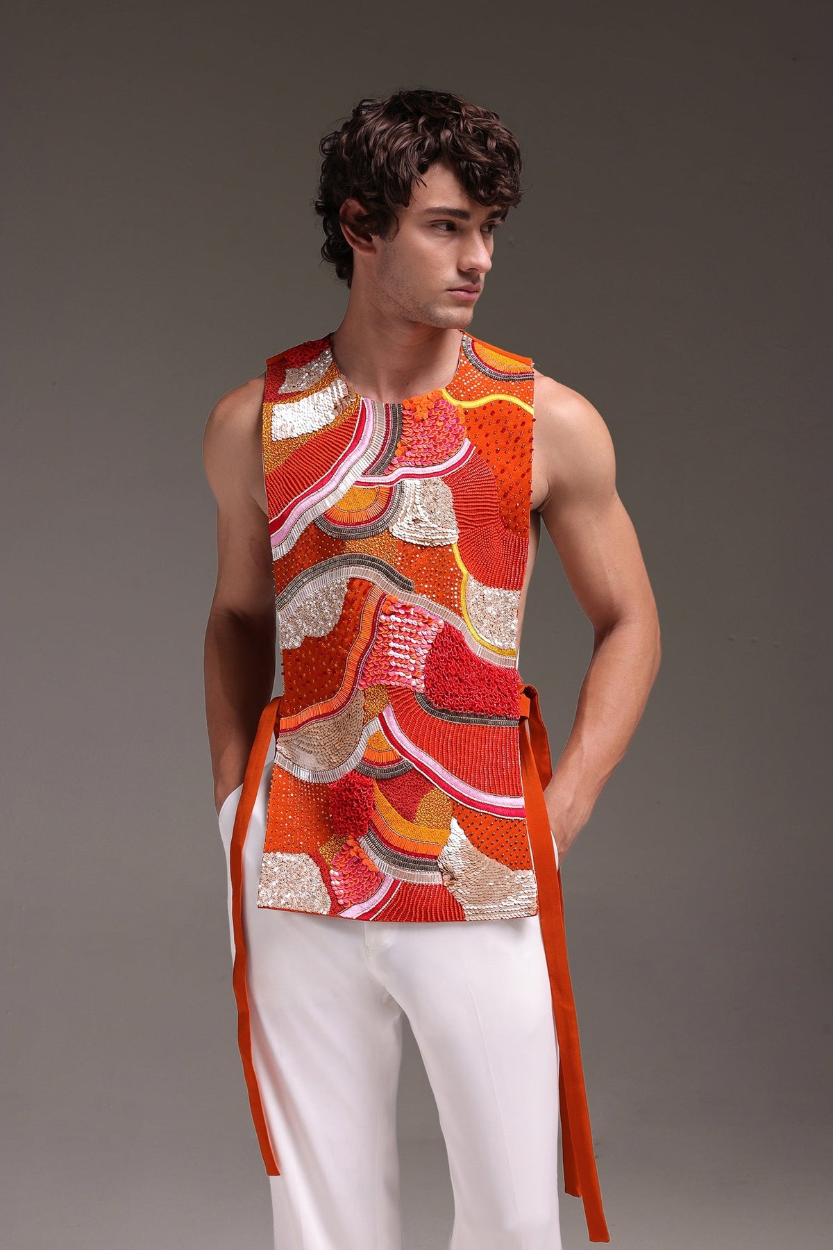 Zest - Hand Embroidered Designer Bib - Rust Orange