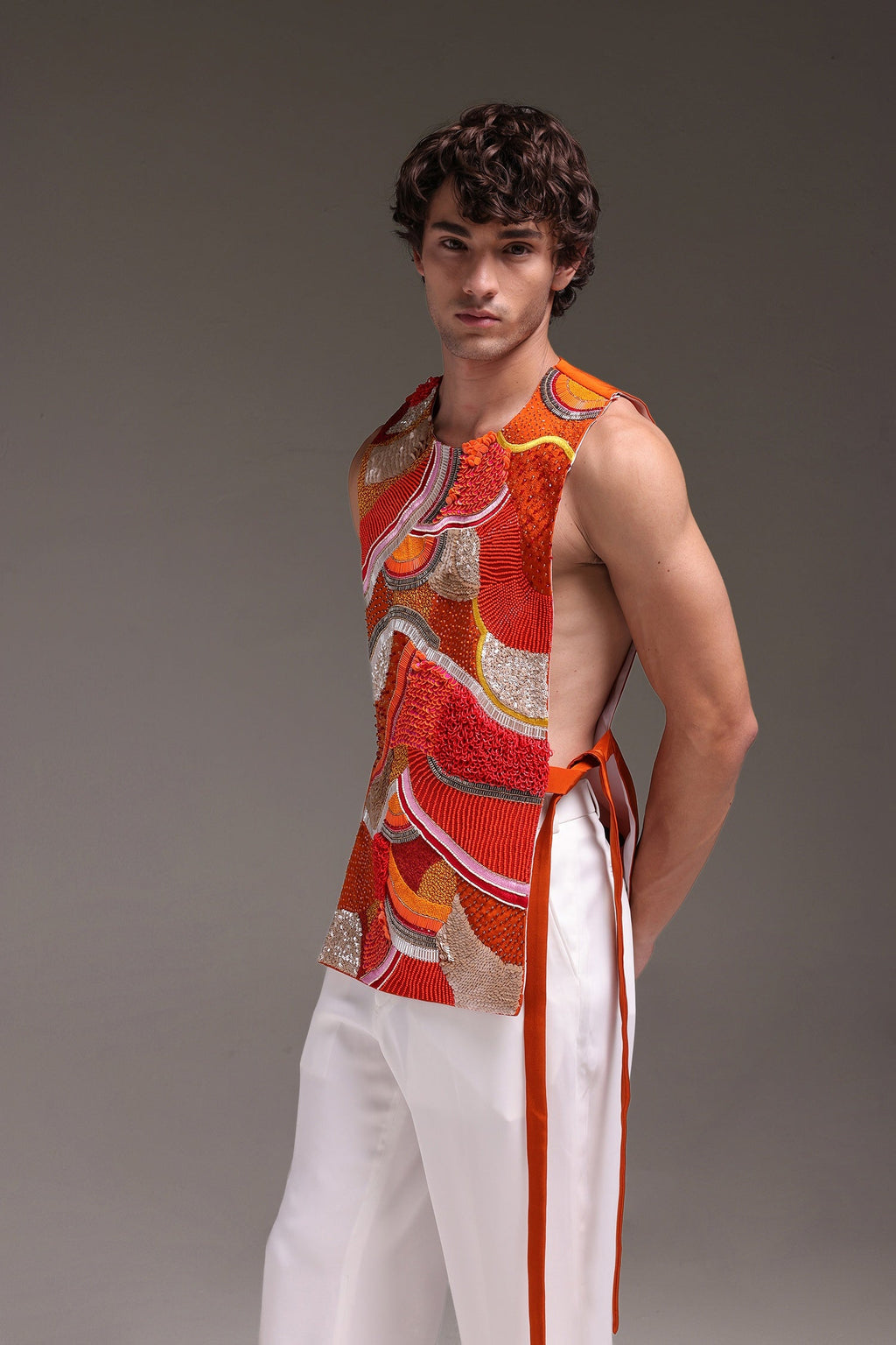 Zest - Hand Embroidered Designer Bib - Rust Orange
