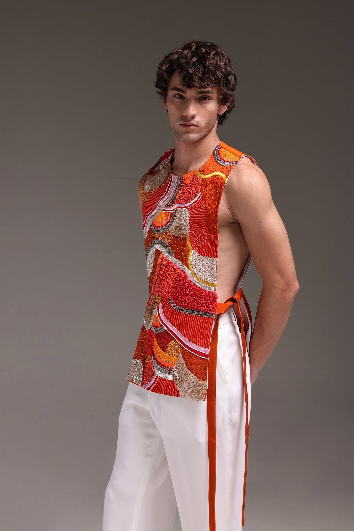 Zest - Hand Embroidered Designer Bib - Rust Orange