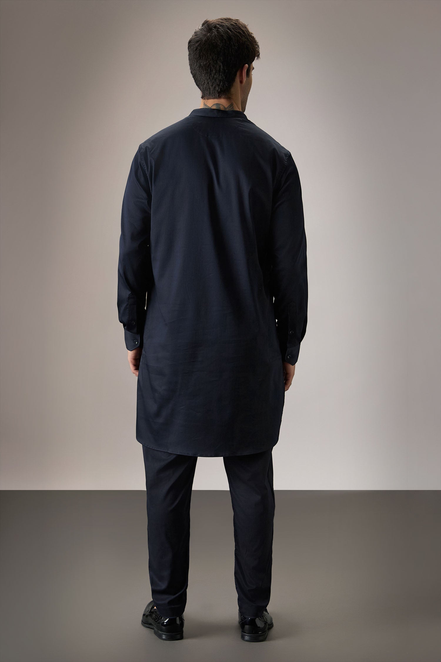 Posy Gold(Floral)  - Hand Embroidered Designer Kurta - Navy