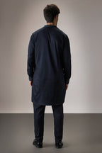 Posy Gold(Floral)  - Hand Embroidered Designer Kurta - Navy