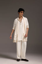 Roe - Hand Embroidered Designer Shawl - Ivory