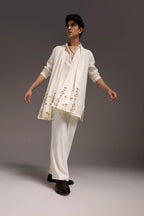 Roe - Hand Embroidered Designer Shawl - Ivory