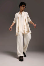Roe - Hand Embroidered Designer Shawl - Ivory