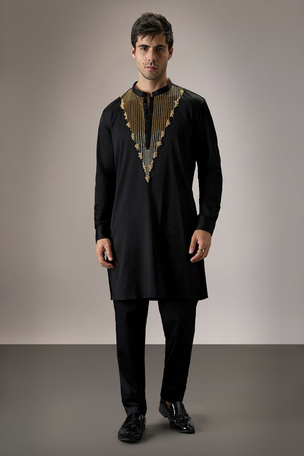 Tidal(Ocean)- Hand Embroidered Designer Kurta - Black