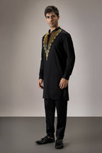 Tidal(Ocean)- Hand Embroidered Designer Kurta - Black
