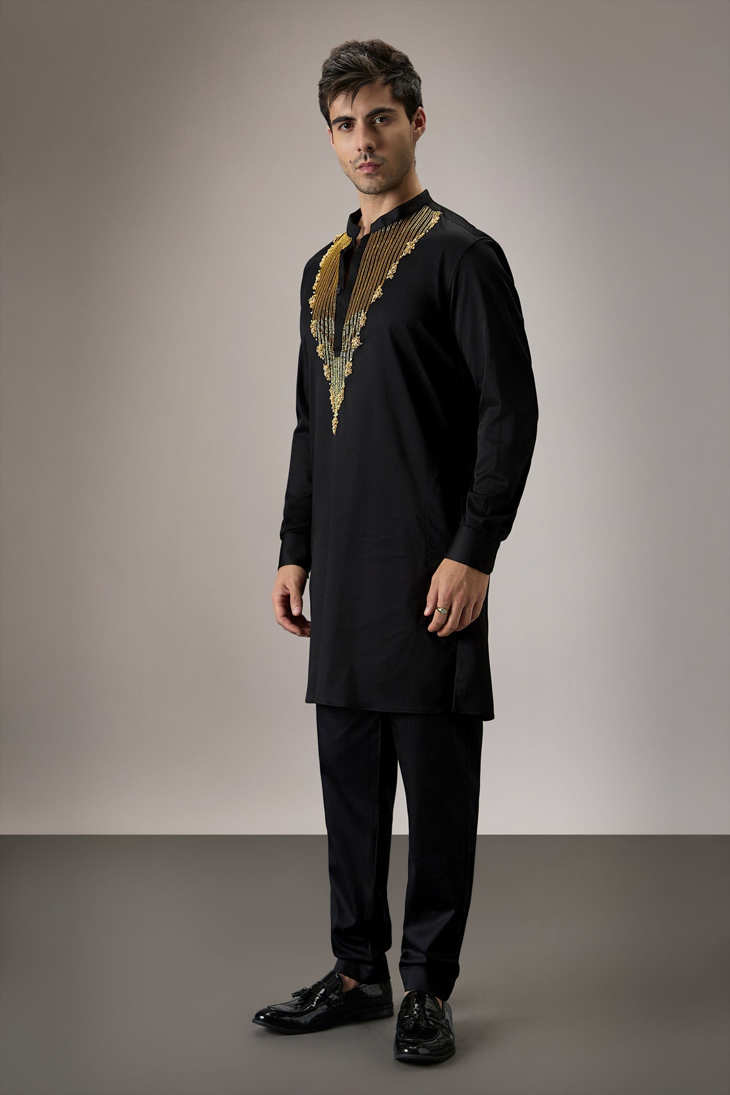 Tidal(Ocean)- Hand Embroidered Designer Kurta - Black
