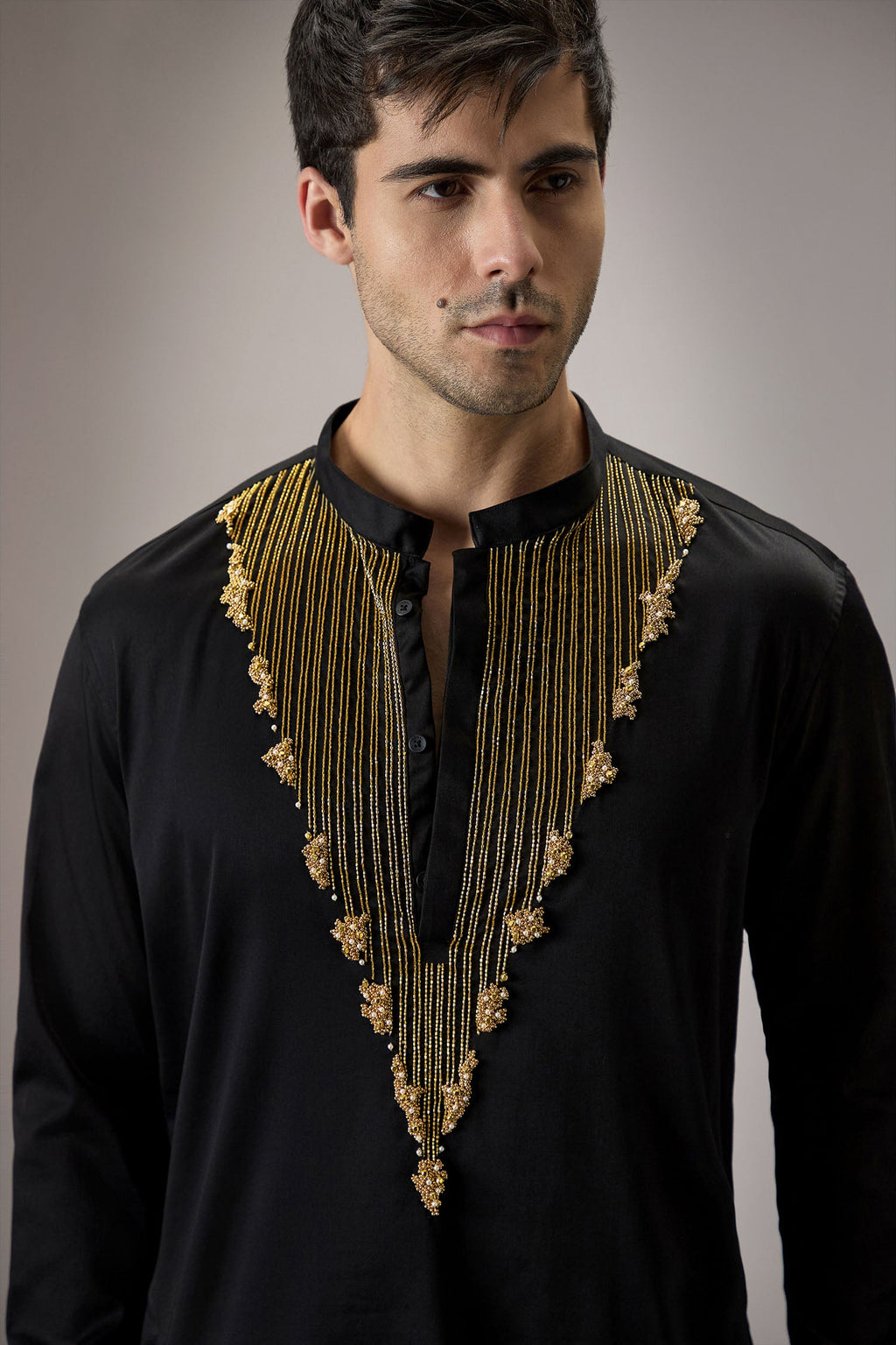 Tidal(Ocean)- Hand Embroidered Designer Kurta - Black