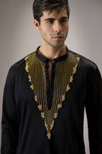 Tidal(Ocean)- Hand Embroidered Designer Kurta - Black