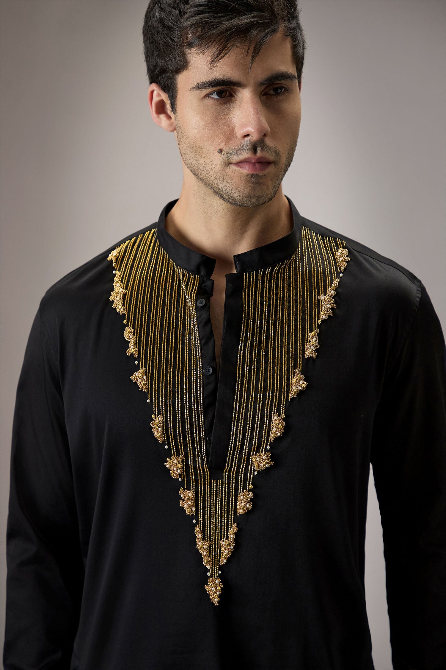 Tidal(Ocean)- Hand Embroidered Designer Kurta - Black