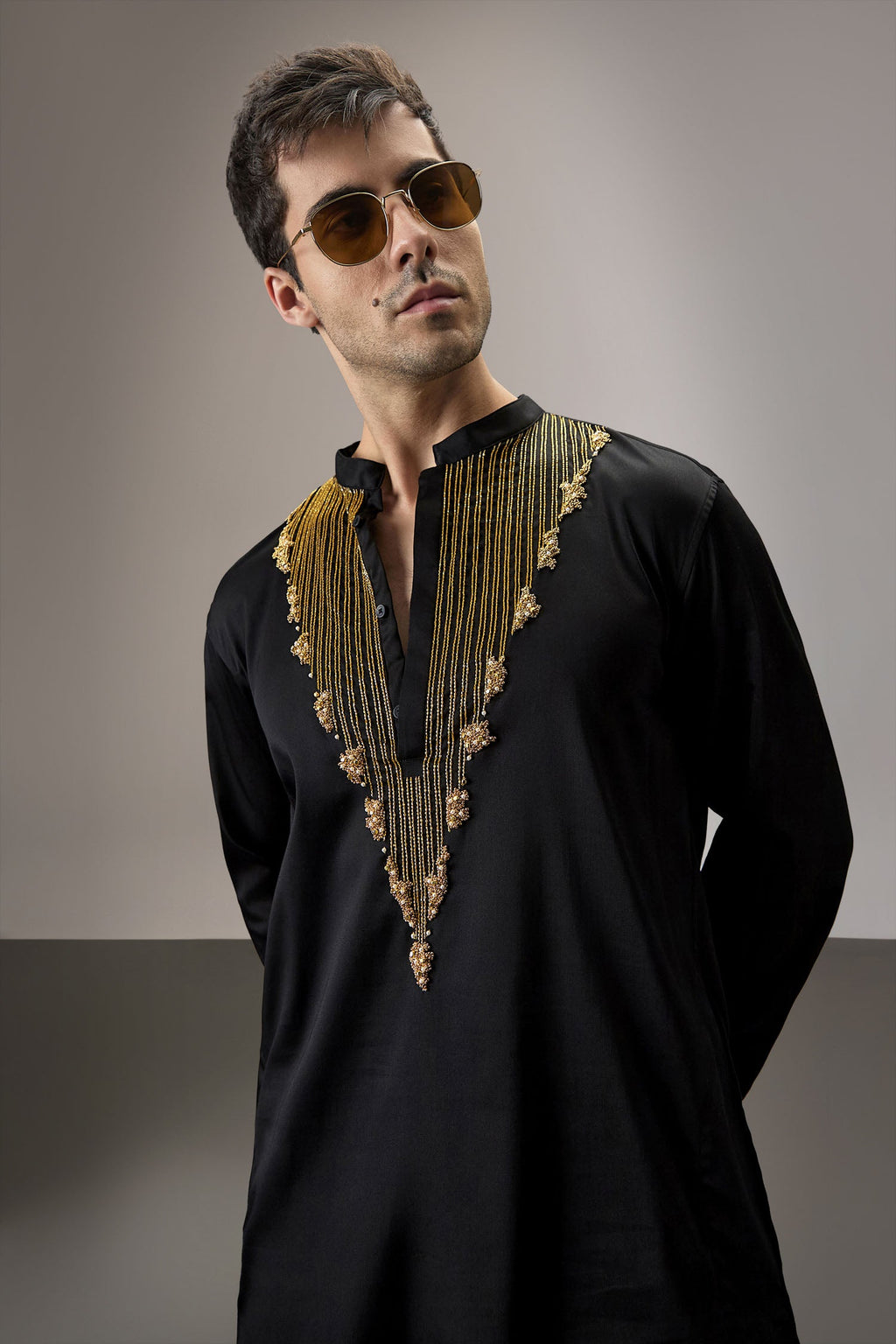 Tidal(Ocean)- Hand Embroidered Designer Kurta - Black
